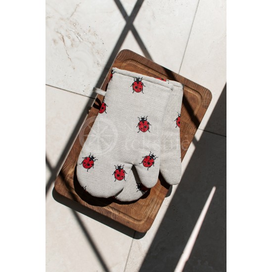 Colourful half-linen oven mitt "Ladybug"